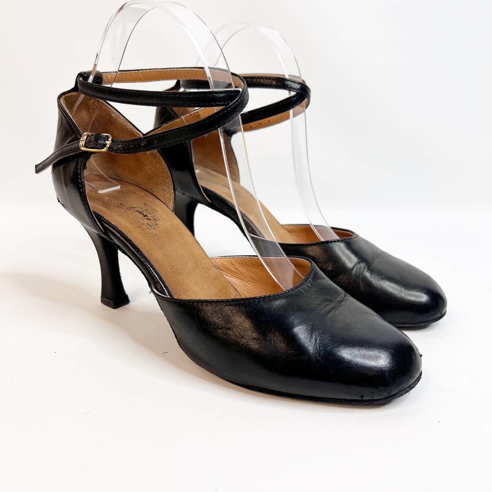 Dance Naturals Ballroom Latin Dance Shoes Size 39.5 Black Leather Closed Toe 7cm